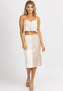 FORE COLLECTION PINK + WHITE SATIN COLOR BLOCK MIDI SET