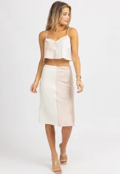 FORE COLLECTION PINK + WHITE SATIN COLOR BLOCK MIDI SET