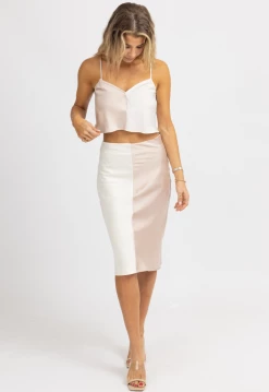 FORE COLLECTION PINK + WHITE SATIN COLOR BLOCK MIDI SET