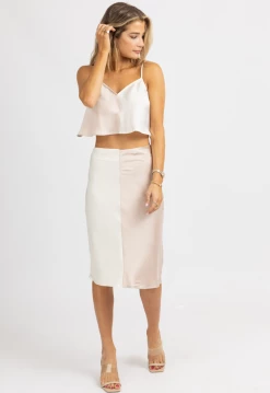 FORE COLLECTION PINK + WHITE SATIN COLOR BLOCK MIDI SET