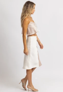 FORE COLLECTION PINK + WHITE SATIN COLOR BLOCK MIDI SET