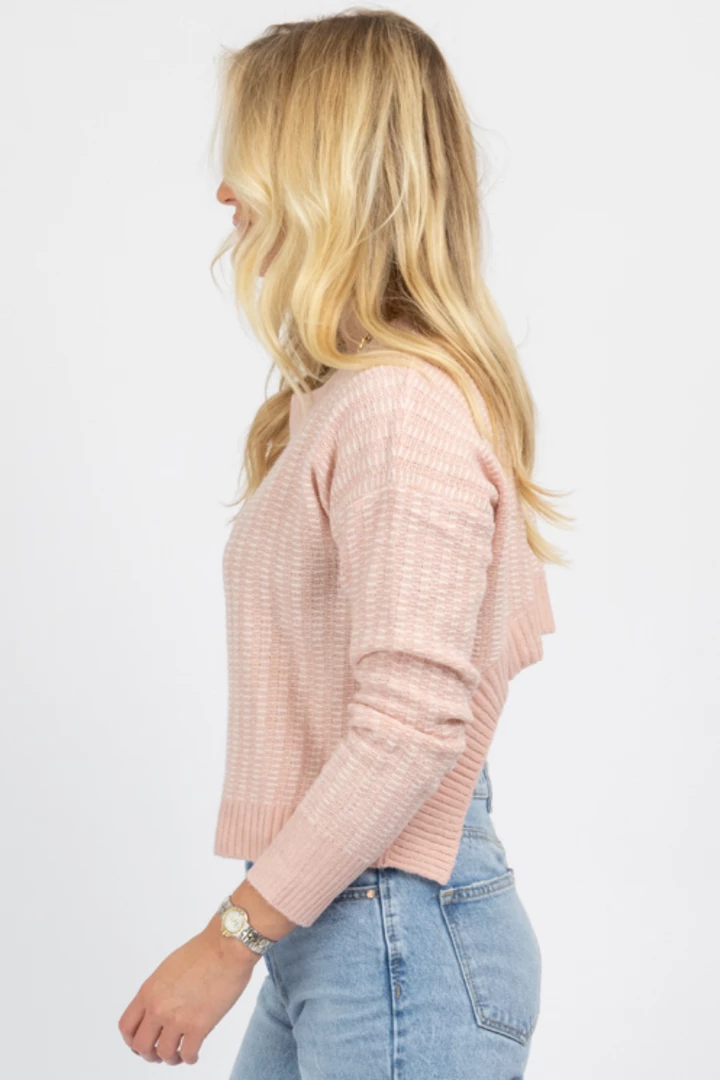 LE LIS PINK + WHITE OPEN BACK SWEATER 6 LE LIS PINK + WHITE OPEN BACK SWEATER