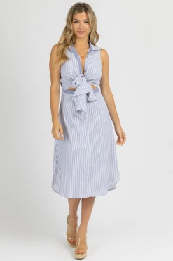 STRUT AND BOLT PINSTRIPE CHAMBRAY KNOTTED MIDI DRESS CLOTHING