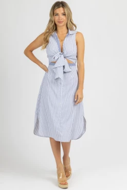 STRUT AND BOLT PINSTRIPE CHAMBRAY KNOTTED MIDI DRESS CLOTHING