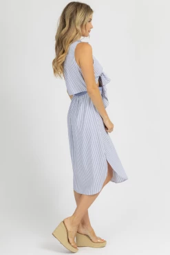 STRUT AND BOLT PINSTRIPE CHAMBRAY KNOTTED MIDI DRESS CLOTHING