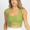 POLAGRAM PISTACHIO KNIT CROSS-TIE BACK CROP TOP NEW ARRIVALS