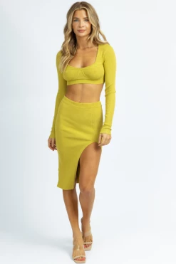 HERA COLLECTION PISTACHIO UNDERBUST RIBBED MIDI SKIRT SET