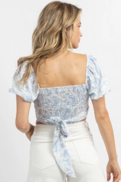 LE LIS POWDER BLUE PUFF SLEEVE WRAP CROP TOP NEW ARRIVALS