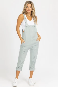 LEVEE POWDER BLUE DISTRESSED RELAXED OVERALL *BACK IN STOCK* BEST SELLERS