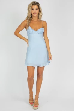 ONE AND ONLY NEW ARRIVALS POWDER BLUE SATIN MINI DRESS