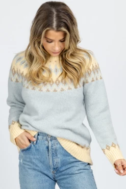 FORE COLLECTION POWDER BLUE + CREAM PATTERNED SWEATER NEW ARRIVALS