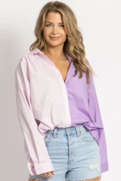 MIMOSA LILAC COLORBLOCK RELAXED BUTTON DOWN