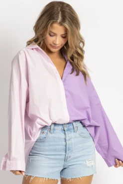 MIMOSA LILAC COLORBLOCK RELAXED BUTTON DOWN 9 MIMOSA LILAC COLORBLOCK RELAXED BUTTON DOWN