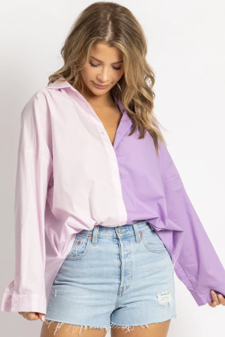 MIMOSA LILAC COLORBLOCK RELAXED BUTTON DOWN 3 MIMOSA LILAC COLORBLOCK RELAXED BUTTON DOWN