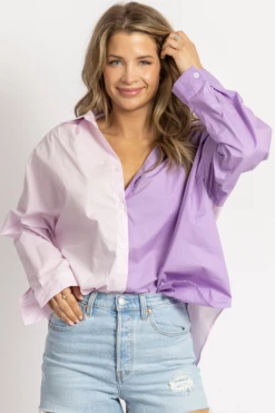 MIMOSA LILAC COLORBLOCK RELAXED BUTTON DOWN