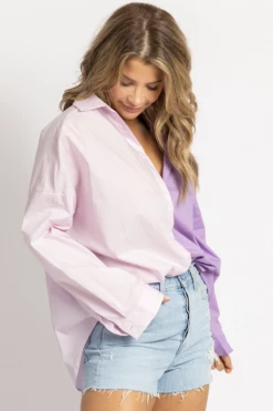 MIMOSA LILAC COLORBLOCK RELAXED BUTTON DOWN 10 MIMOSA LILAC COLORBLOCK RELAXED BUTTON DOWN