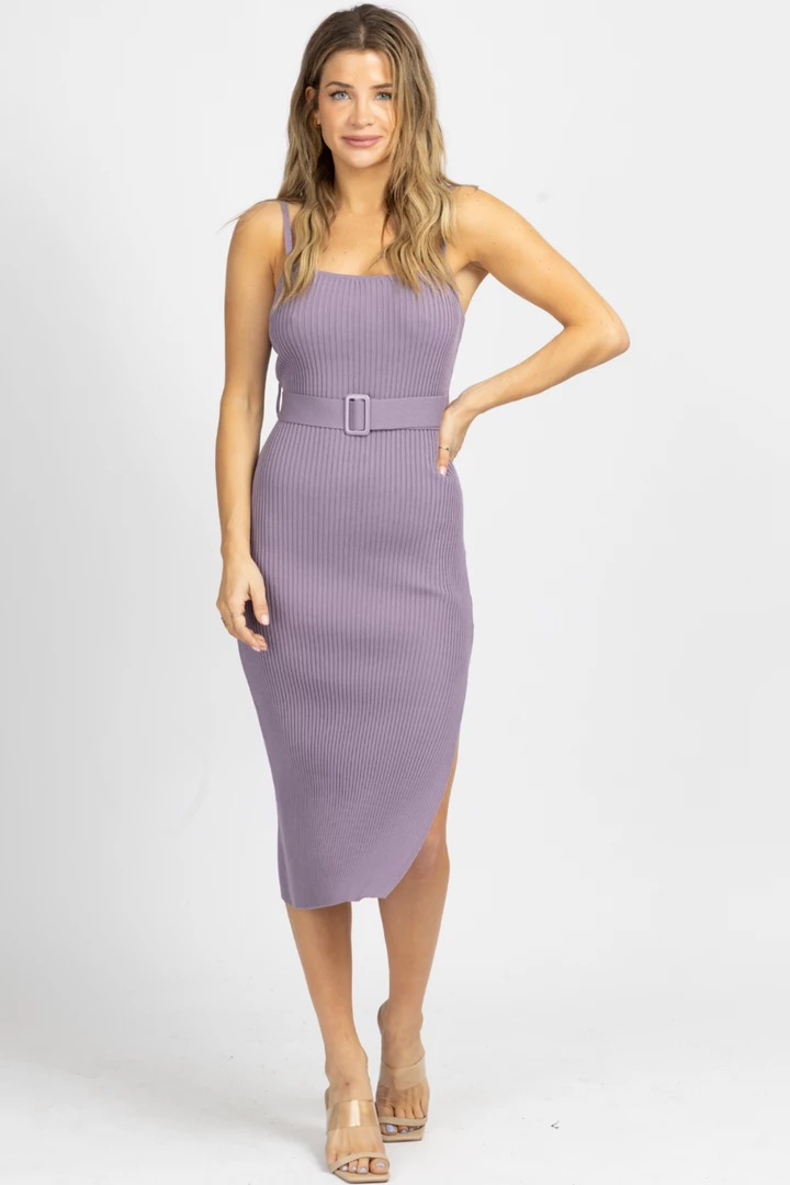 ENDLESS BLU NEW ARRIVALS PURPLE BELTED KNIT MIDI DRESS 2 ENDLESS BLU NEW ARRIVALS PURPLE BELTED KNIT MIDI DRESS