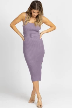 ENDLESS BLU NEW ARRIVALS PURPLE BELTED KNIT MIDI DRESS 9 ENDLESS BLU NEW ARRIVALS PURPLE BELTED KNIT MIDI DRESS