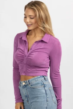 BLUE BLUSH PURPLE RUCHED COLLAR CROP TOP