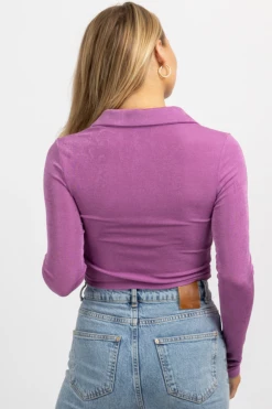 BLUE BLUSH PURPLE RUCHED COLLAR CROP TOP