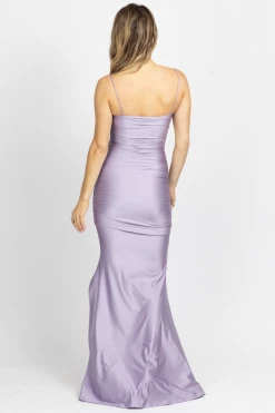 LOVELY DAY NEW ARRIVALS PURPLE SIDE RUCHED SLIT MAXI DRESS