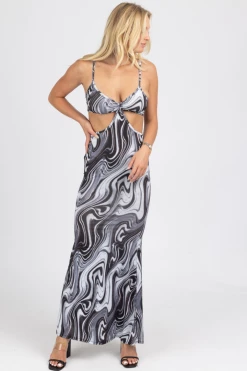 OMG STYLES BLACK MULTISWIRL CUTOUT MAXI DRESS
