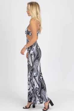 OMG STYLES BLACK MULTISWIRL CUTOUT MAXI DRESS