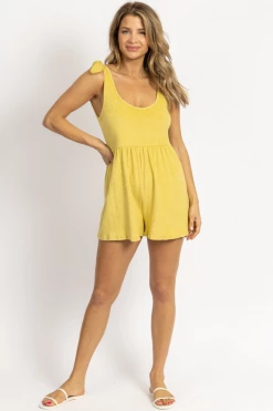 BLUE BLUSH CHARTREUSE TERRYCLOTH SHOULDER TIE ROMPER