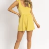 BLUE BLUSH CHARTREUSE TERRYCLOTH SHOULDER TIE ROMPER