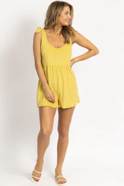 BLUE BLUSH CHARTREUSE TERRYCLOTH SHOULDER TIE ROMPER