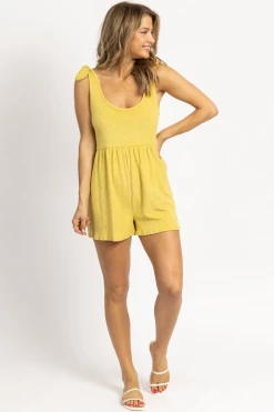BLUE BLUSH CHARTREUSE TERRYCLOTH SHOULDER TIE ROMPER