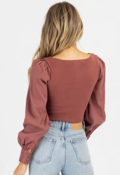 BLUE BLUSH RAISIN SQUARENECK CUFFED PUFF SLEEVE TOP NEW ARRIVALS