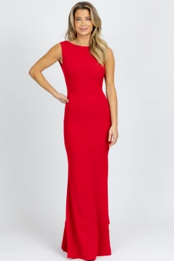 LOVELY DAY NEW ARRIVALS RED BOW BACK MAXI DRESS *BACK IN STOCK*
