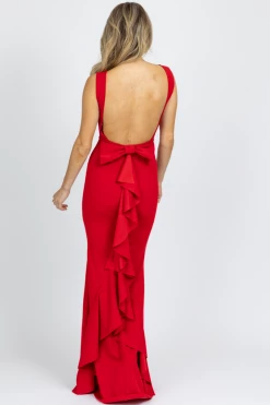 LOVELY DAY NEW ARRIVALS RED BOW BACK MAXI DRESS *BACK IN STOCK*