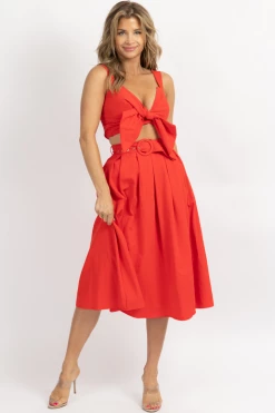 MABLE RED RIBBON CROP + FLARED SKIRT SET
