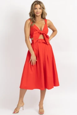 MABLE RED RIBBON CROP + FLARED SKIRT SET