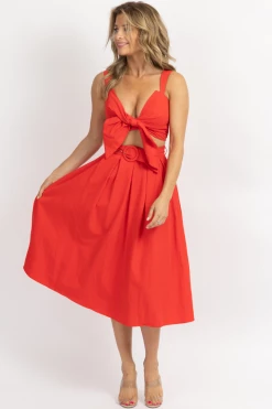 MABLE RED RIBBON CROP + FLARED SKIRT SET
