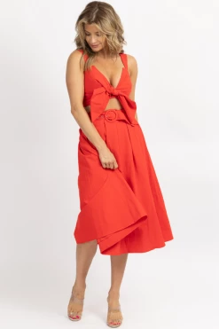 MABLE RED RIBBON CROP + FLARED SKIRT SET