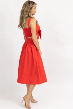 MABLE RED RIBBON CROP + FLARED SKIRT SET