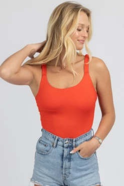 LE LIS RED RIBBED ELASTIC STRAP BODYSUIT NEW ARRIVALS