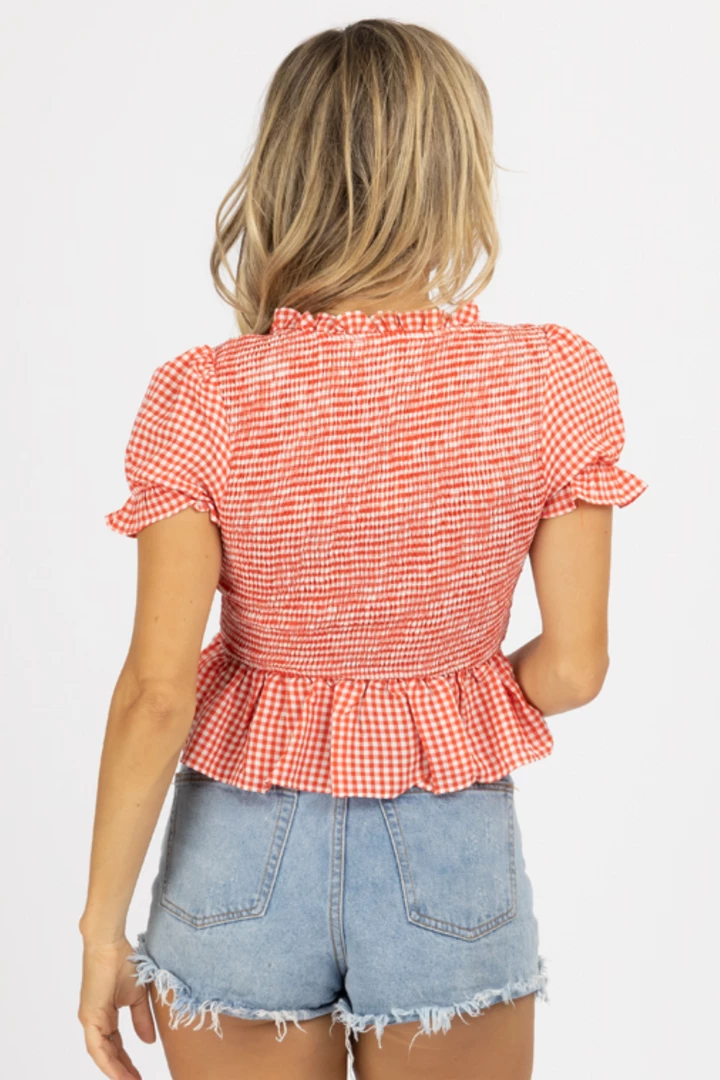 STYLE U RED GINGHAM SMOCKED PEPLUM TOP CLOTHING 4 STYLE U RED GINGHAM SMOCKED PEPLUM TOP CLOTHING
