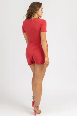 DEE ELLY RED FRONT TIE WRAP ROMPER CLOTHING 11 DEE ELLY RED FRONT TIE WRAP ROMPER CLOTHING
