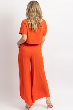 FORE COLLECTION TOMATO RED CROP + ASYMMETRIC HEM PANT SET