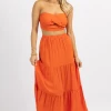SUNDAY UP NEW ARRIVALS ORANGE TWIST TUBE TOP + ALINE SKIRT SET