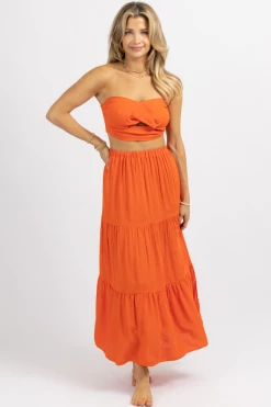 SUNDAY UP NEW ARRIVALS ORANGE TWIST TUBE TOP + ALINE SKIRT SET