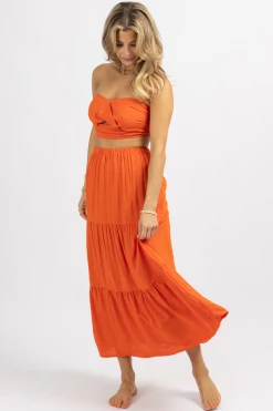 SUNDAY UP NEW ARRIVALS ORANGE TWIST TUBE TOP + ALINE SKIRT SET