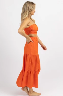 SUNDAY UP NEW ARRIVALS ORANGE TWIST TUBE TOP + ALINE SKIRT SET