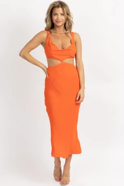 OLIVACEOUS NEW ARRIVALS ORANGE BACK TIE SLEEVELESS MIDI DRESS 10 OLIVACEOUS NEW ARRIVALS ORANGE BACK TIE SLEEVELESS MIDI DRESS