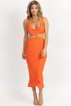 OLIVACEOUS NEW ARRIVALS ORANGE BACK TIE SLEEVELESS MIDI DRESS 11 OLIVACEOUS NEW ARRIVALS ORANGE BACK TIE SLEEVELESS MIDI DRESS