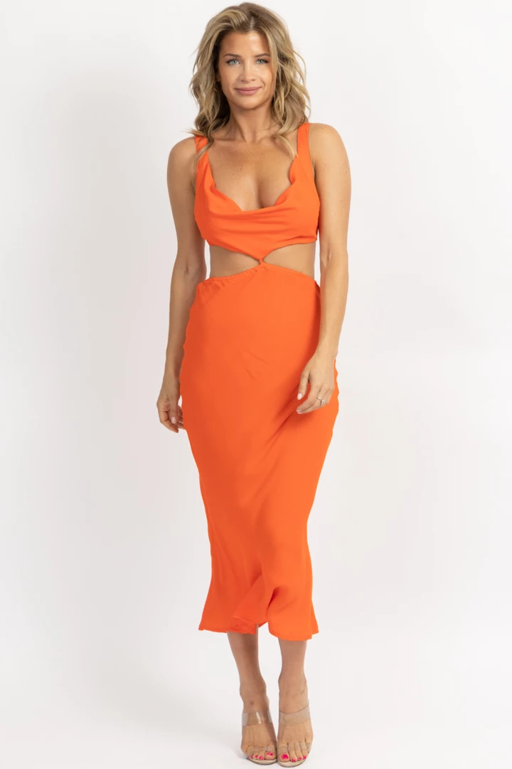 OLIVACEOUS NEW ARRIVALS ORANGE BACK TIE SLEEVELESS MIDI DRESS 4 OLIVACEOUS NEW ARRIVALS ORANGE BACK TIE SLEEVELESS MIDI DRESS
